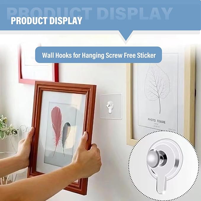 Adhesive wall hooks (13 pounds maximum), screwless wall hooks without nails for photo frames, waterproof and oil-resistant hooks for decorations and kitchen shelves