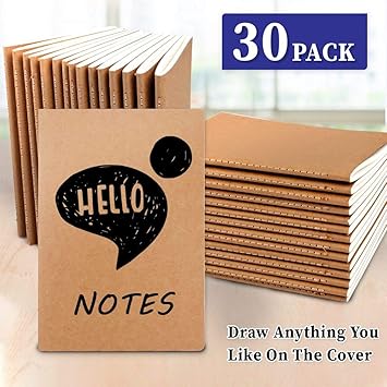 feela 30 Pack Kraft Notebooks, A5 60 Lined Pages Notebooks and Journals for Women Girls Students Making Plans Writing Memos Office School Supplies, 8.3 X 5.5 in
