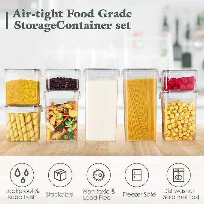 14 Pack Food Storage Containers With Lids Airtight Dry Plastic Kitchen Containers For Pantry Organizing Canisters BPA-Free
