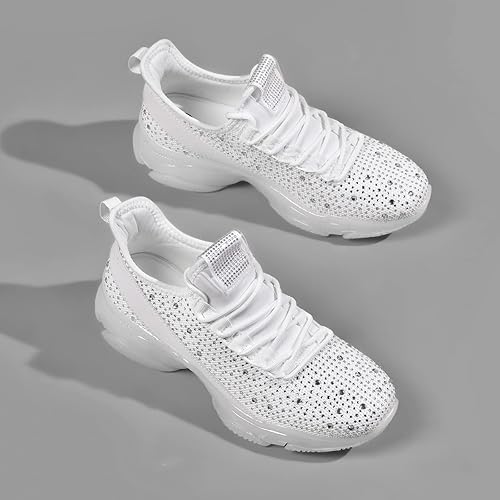 BELOS Women's Rhinestone Mesh Slip On Walking Shoes Fashion Breathable Spakle Glitter Sneaker
