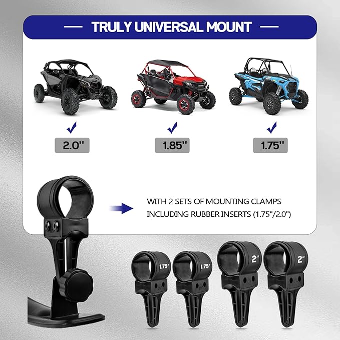 16.5" Ultra View UTV RearView Mirrors with 1.75-2.0" Clamps Compatible with Polaris RZR 800 900 1000 Turbo, Can Am Maverick, Honda Pioneer Talon, Kawasaki SXS UTV Mirror - Fit Until 2024