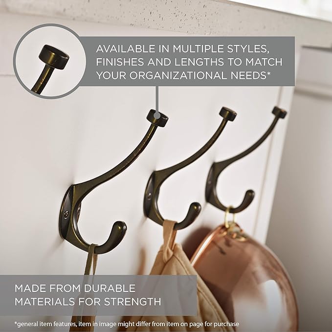 Franklin Brass (5-Pack) Double Wall Hooks 2-Prong Coat/Hat Matte Black Hooks for Hanging Wall Mount Hanger Clothes, Purse, Bag, Towel Organization Decorative Wall Hooks B59104M-FB-C