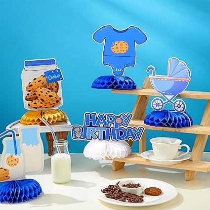 12 Pcs Milk and Cookies 1st Birthday Party Decorations Milk and Cookie Table Decor Baby Shower Happy Birthday Honeycomb Centerpieces Table Decorations for 1st Party Supplies