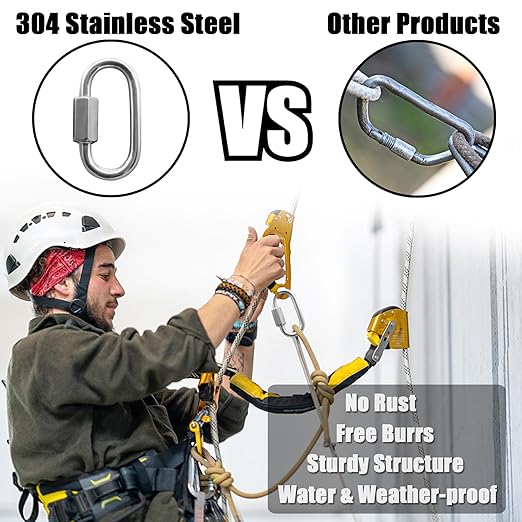 Anvin 2 Pack Large Quick Links M10 38 Inch Heavy Duty Carabiner Stainless Steel Chain Links Connector D Shape Locking Chain Hooks Repair Utility Screw Links for Camping Outdoor Equipment Hammocks