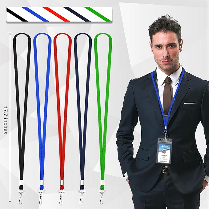 50 Pcs Badge Lanyards Flat Lanyards for ID Badges Bulk Blue lanyard with Swivel J Hook Clip for Office Worker, Student, Teacher