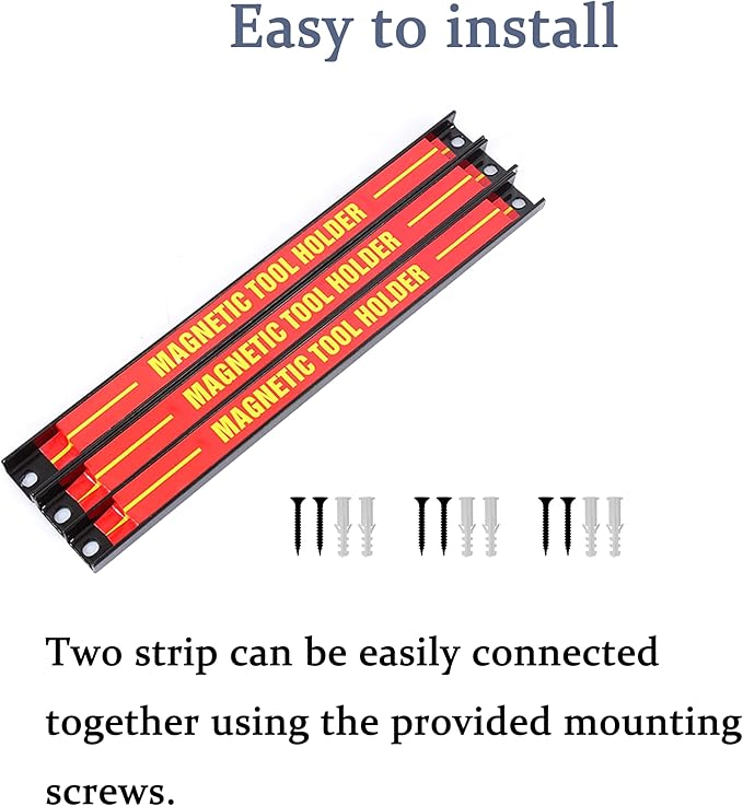 Magnetic Tool Holder Strip Magnetic Storage Organizer Duty Magnet Tool Bar Strip Rack Wall Mount Heavy Duty Magnetic Tool for Garage Home Workshop 3PCS 18"", red