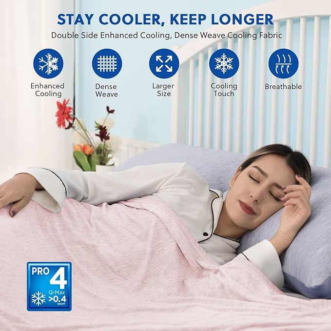 HOMFINE Cooling Blankets for Hot Sleepers - Summer Blanket Thin Lightweight Breathable Soft Double Side Enhanced Blanket for Bed Couch Sofa, Keep Cool for Night Sweats (Pink, 60 x 80 inches)