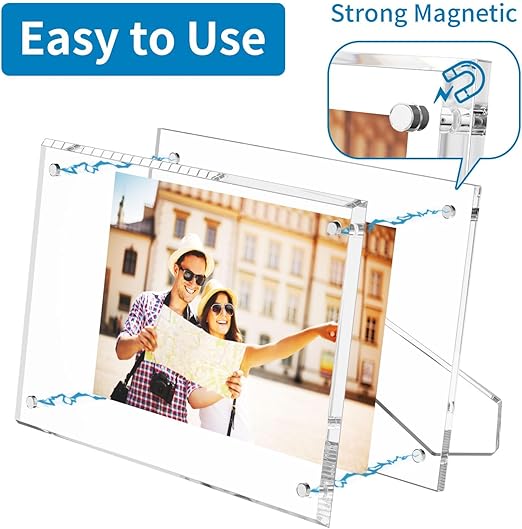 AITEE 5x7 Acrylic Picture Frames 3 Pack, Clear Picture Frames with Stand, Magnetic Frame Acrylic Lucite Frameless Transparent Cubes Floating Gift for Home Office Desktop Display Horizontally or