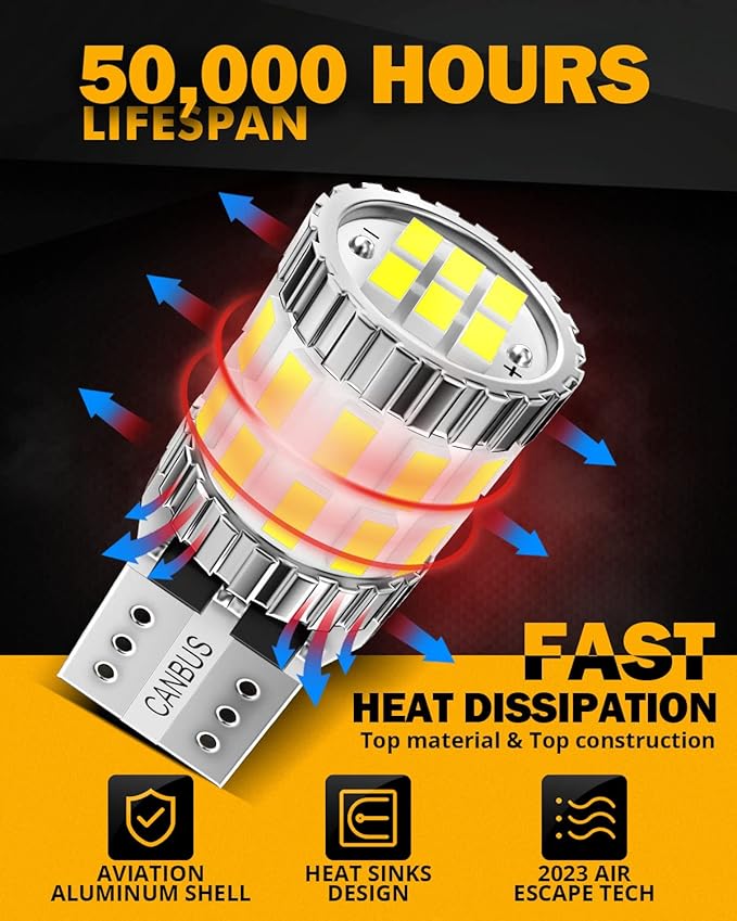 Auxbeam Upgraded 194 LED Bulbs White 10 PCS, 400% Brighter Canbus Error Free 168 2825 T10 W5W LED Light Bulbs for License Plate Lights Interior Lights Dome Map Light, 30-SMD
