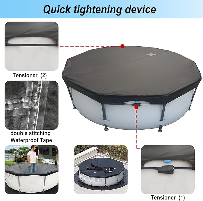 14 Ft Pool Cover with Automatic Drain Above Ground Pool Cover, Easy Installation Round Pool Cover Protector, Round Hot Tub Cover Ideal for hydrophilic and Dustproof Winter Pool Cover