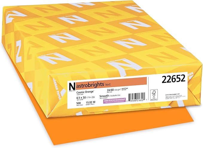 Neenah Astrobrights Color Paper, 8.5" x 14", 24 lb/89 GSM, Cosmic Orange, 500 Sheets (22652)