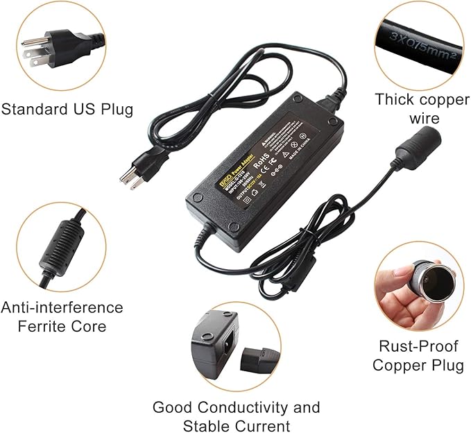 BYGD 12V 10A Car Power Adapter, AC to DC Converter Female Auto Cigarette Lighter Plug 100V 240V 120W Power Supply Adapter Transformer for Car Vacuum Cleaner, and Other Car Devices