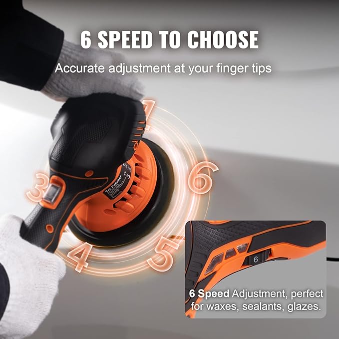 VEVOR Cordless Buffer Polisher, 6-Inch Random Orbital Polisher for Cars, 6 Variable Speed 5200RPM, with 1PC 12V Rechargeable Battery, Wireless Polisher Kit for Car DetailingPolishingWaxing