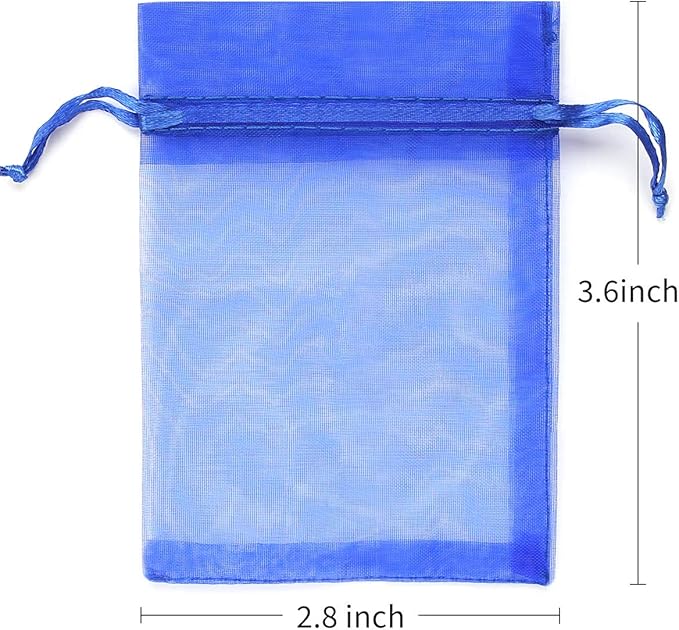 Akstore 100Pcs 2.8"x3.6"(7x9cm) Sheer Drawstring Organza Jewelry Pouches Wedding Party Christmas Favor Gift Bags (Blue)
