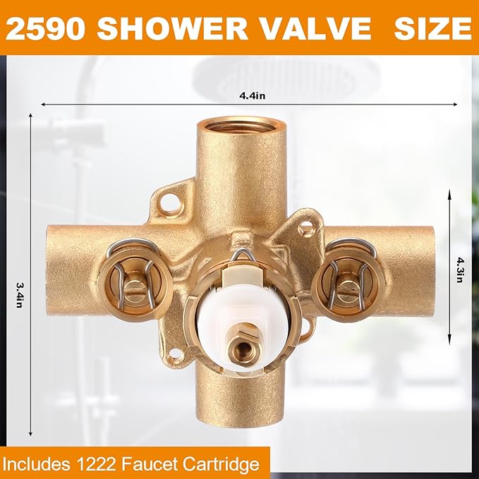 2590 Rough In Brass Compatible with Posi-Temp Pressure Balancing Tube Cycling Shower Valve with Stops, 12-Inch IPS Connections, Lead-Free, 1222 Faucet Cartridge