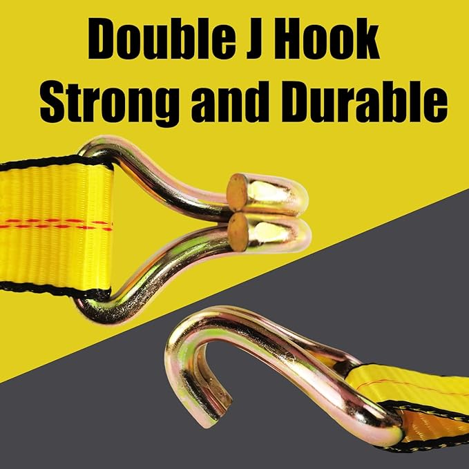 KJE 4 Pack Ratchet Straps Heavy Duty,2" x 27' Ratchet Strap 3,333 Lbs Working Load Limit,Tie Down Ratcheting with J-Hook, Cargo Straps for Truck,Trailer,Moving Appliances