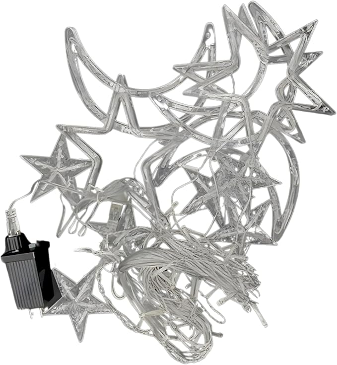 Islamic Holidays Moon Star Window Curtain Fairy LED Lights Decoration, Clear