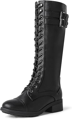 DREAM PAIRS Women's Pu Knee High Riding Combat Boots