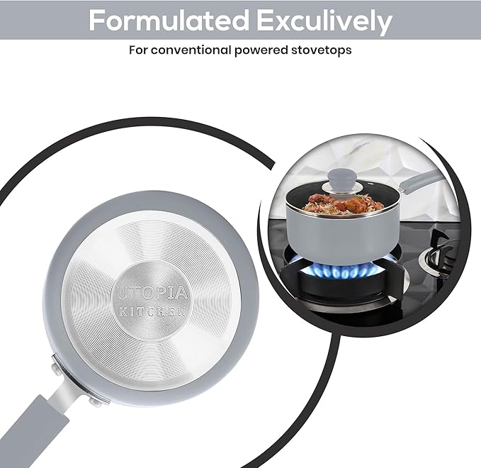 Utopia Kitchen Nonstick Saucepan Set with Lid, 1 Quart and 2 Quarts Multipurpose Pots Set for Home Kitchen or Restaurant (Silver-Black)
