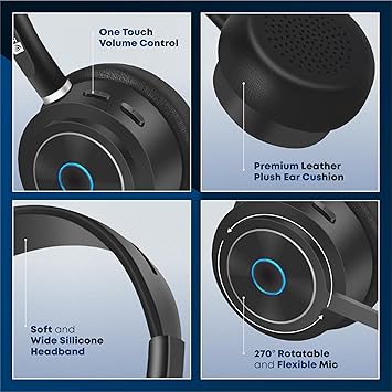 TruVoice BT75 Premium Wireless Headset with V5.2 USB Dongle | Noise Suppression Speakers and NC Microphone | Fast Charging with 22 Hour Continous Talk Time - Connects with 2 Devices Simulataneously