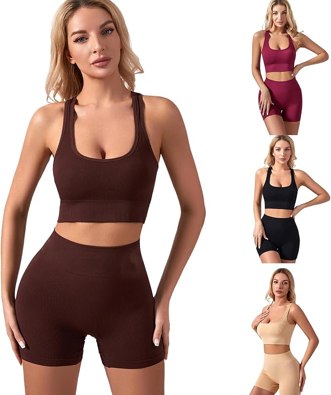 Women Two Pieces Set Sport Bras Bra High Waist Leggings Running Workout Outfits Shockproof Sports Exercise Set