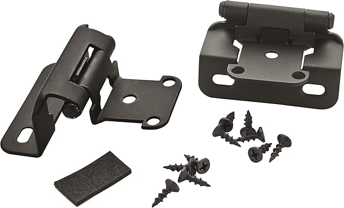 Amerock Cabinet Hinge 12 inch (13 mm) Overlay Hinge Matte Black 2 Pack Self-Closing Hinge Partial Wrap Hinge Cabinet Door Hinge
