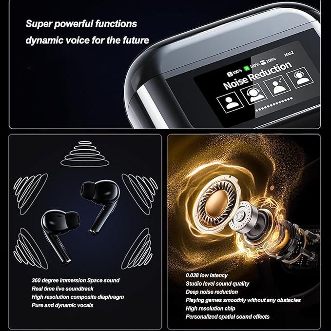 VBESTLIFE Earbuds with Touchscreen Charging Case, 5.4, Noise Cancelling, 4H Playback, 380mAh Charging Case (Black)