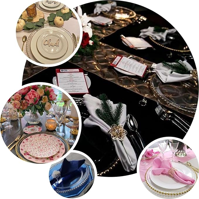 Efavormart 6 Pack 12" Gold Clear Acrylic Round Charger Plates With Beaded Rim Dinner Charger Plates