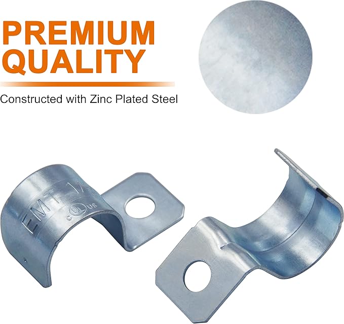ISPINNER 25pcs 12 Inch Zinc Plated Steel EMT Pipe Straps with 1 Hole for EMT Conduit or Pipe Fixing