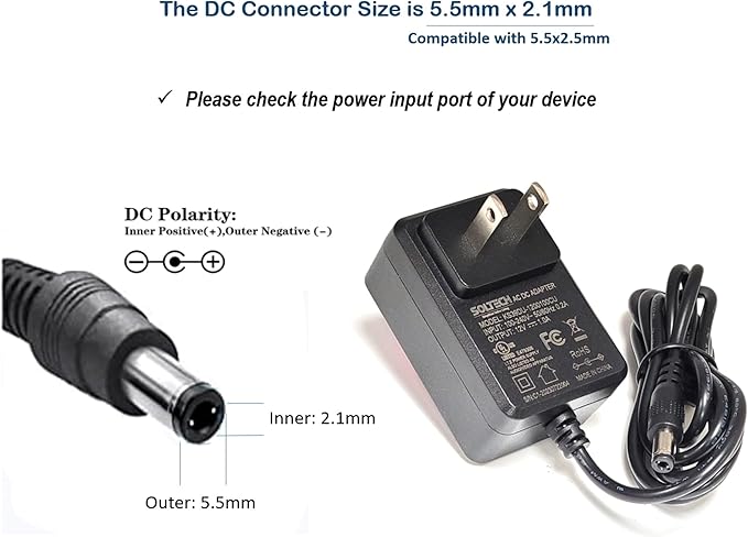 12V 1A 12W Power Supply Adapter, 5.5 x 2.12.5mm, 100-240V AC to DC 12V 1000mA ACDC Power Converter Transformer for CCTV Security Camera, LED Strip Lights, Router, etc. UL Listed