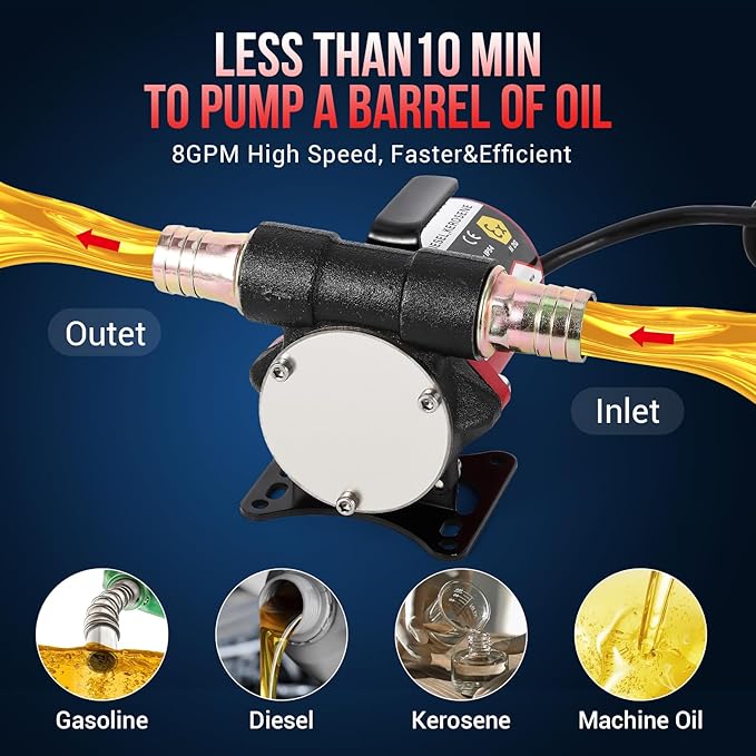 GAOMON 12V Fuel Transfer Pump, Diesel Transfer Pump with Nozzle Hose for Gasoline, Diesel, 8 GPM Self Priming DC Electric Diesel Fuel Transfer Pump Kit, Black