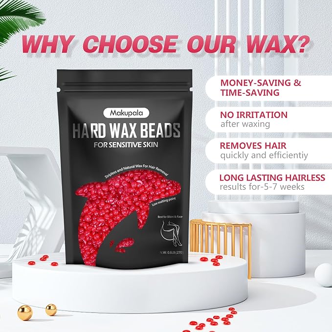 3.5oz Hard Wax Beads, Coarse Hair Removal Waxing Bead for Sensitive Skin Brazilian, Full Body, Bikini, Underarms, Back, Legs, Face, Back, Wax Beans Spa Home Salon