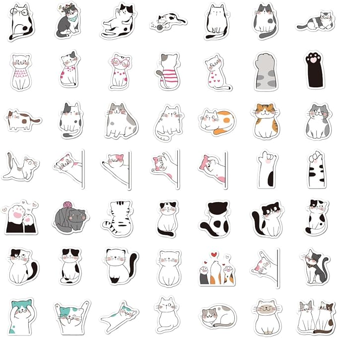 100 Pcs Cute Cat Stickers, Aesthetic Cat Waterproof Vinyl Stickers for Water Bottle Kids Adults Girls Women Kitten Stickers