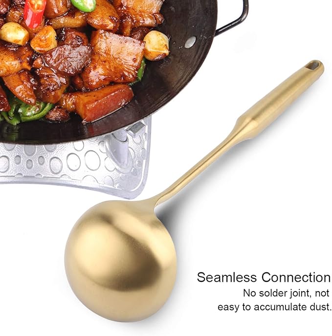 Stainless Steel Ladle Spoon Kitchen Turner, Big Soup Ladle Useful Kitchen Turner Cooking Tool Utensil Tool (Soup Ladle-Gold)