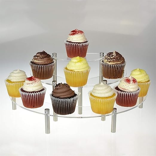 3-Tier Acrylic Round Cupcake Dessert Stand-Riser Display Stand Display Self for Figures Retail Showcase(White)