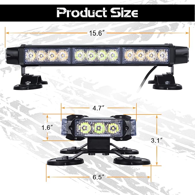 LINKITOM LED light bar flashing, double-sided, 30 high intensity LED, emergency danger warning, lighting barbeacon with magnetic for ceiling security
