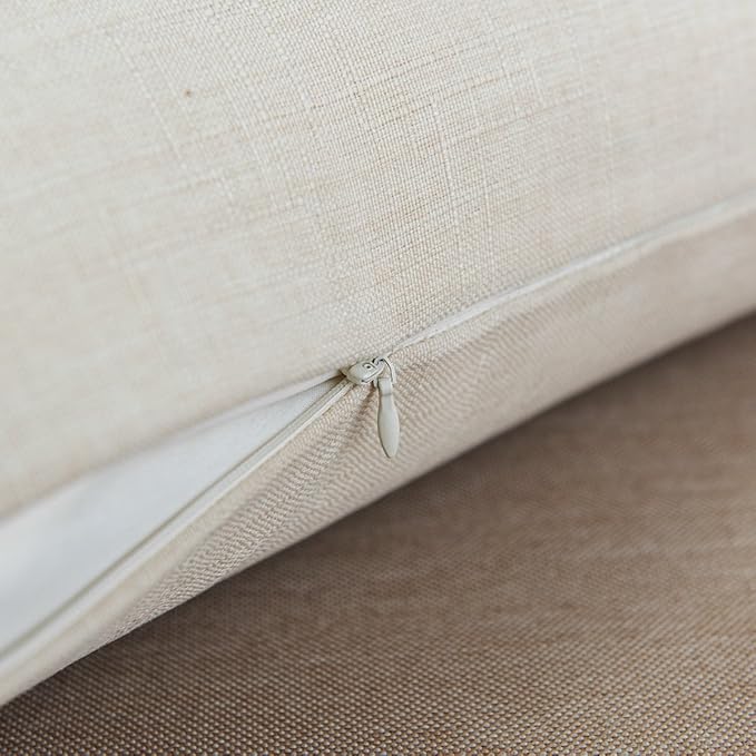Jeanerlor Faux Lined Linen Decorative Throw Pillow Case 24x24 inch Cushion Sham for Teens/Adults Square (60 x 60 cm), Light Linen