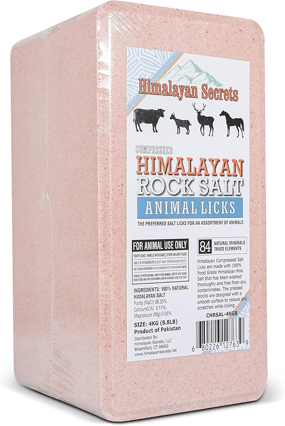 Himalayan Secrets 8.8LB (4KG) Compressed Pink Himalayan Salt Animal Lick Brick for Livestock and Wildlife - 100% Pure & Natural Feed Salt - 84 Natural Minerals and Trace Elements