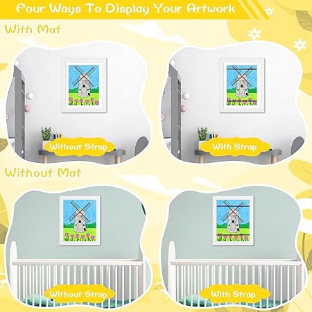 3-Pack White Kids Art Frames - 10x12.5 with Mat, 8.5x11 Without Mat, Changeable Front Opening, Holds Drawings, Crafts, Artwork