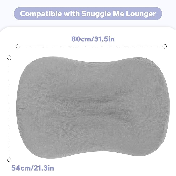 FUNUPUP Muslin Baby Lounger Cover Compatible with Snuggle Me Lounger, Infant Lounger Pillow Cover for Newborn, Removable Newborn Lounger Cover for Boys and Girls, Grey