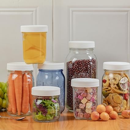 4 Pack 32 oz Clear Wide Mouth Mason Jars with Airtight Lids and White Plastic Lids, Canning Jars