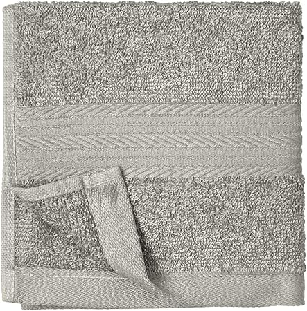 Basics Cotton Washcloths for Face, Soft, Absorbent, 12-Pack, Gray, 12 Inch x 12 Inch