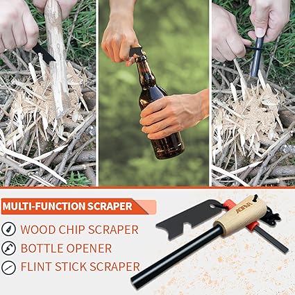 AOFAR Magnesium Fire Starter AF-382 (2-Pack) and AF-374 (2-Pack) Waterproof Fire Steel Pouch for Camping, Hiking, Hunting