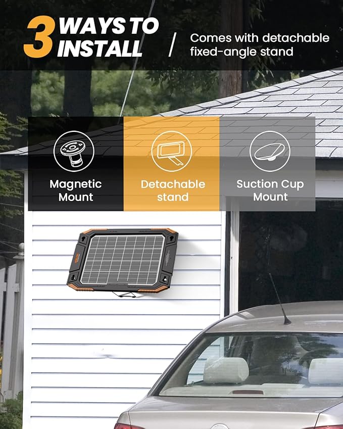 BALDR 12V Solar Battery Charger, 13W Waterproof Dual Sided Battery Maintainer, IP67 MPPT Trickle Charger for Car, Trailer, Lawn Mower, Boat