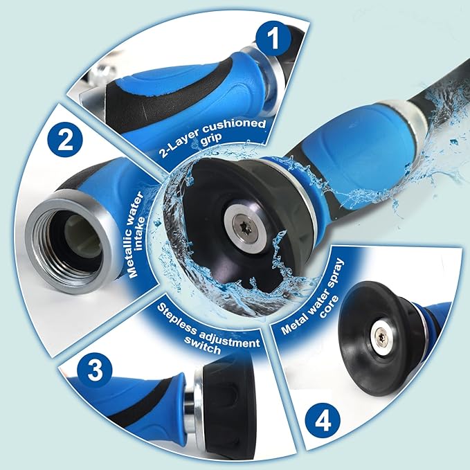 Metal Garden Hose 30 Ft Flexible Stainless Steel Water Hose 25 Ft 50 Ft With Hose Nozzle, Heavy Duty No Kink Hose (30FT)