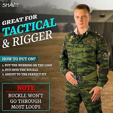 SHAVIT Tactical Belts for Men Military Style Work Hiking Riggers Web Nylon Waistband Belt with Quick Release Metal Buckle
