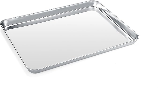 Stainless Steel Baking Sheet Cookie Tray, Cookie Sheet for Toaster Oven Baking Pan Tray, Jelly Roll Pan Size 16 x 12 x 1 Inch Easy Clean Non-stick Non-toxic Dishwasher Safe