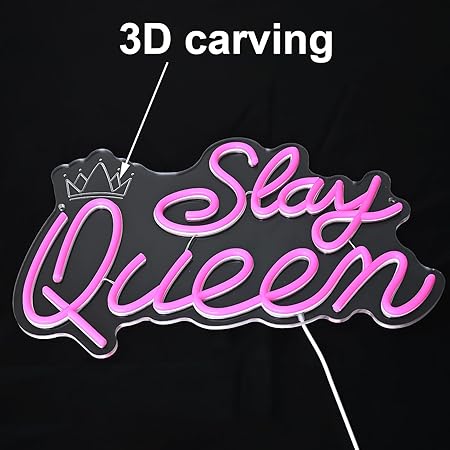Slay Queen Neon Sign for Wall Decor, Adjustable LED Light Up Signs USB Powered Pink White Neon Sign for Girl Women Birthday Valentines Christmas Bedroom Dorm Wall Art Decor