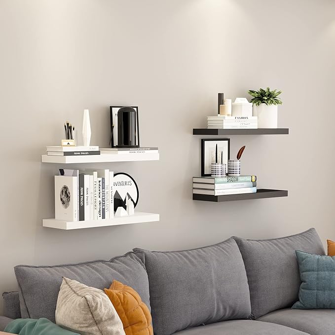 WELLAND Set of 2 Floating Shelves Wall Mounted Shelf, for Home Decor with 8" Deep (Black, 24 inch)