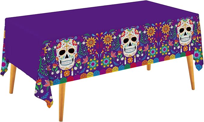 Day of The Dead Party Disposable Tablecloth Plastic Sugar Skull Table Cover for Dia De Los Muertos Party Decoration 54 X 108 inch 3 Pack for Day of The Dead Party